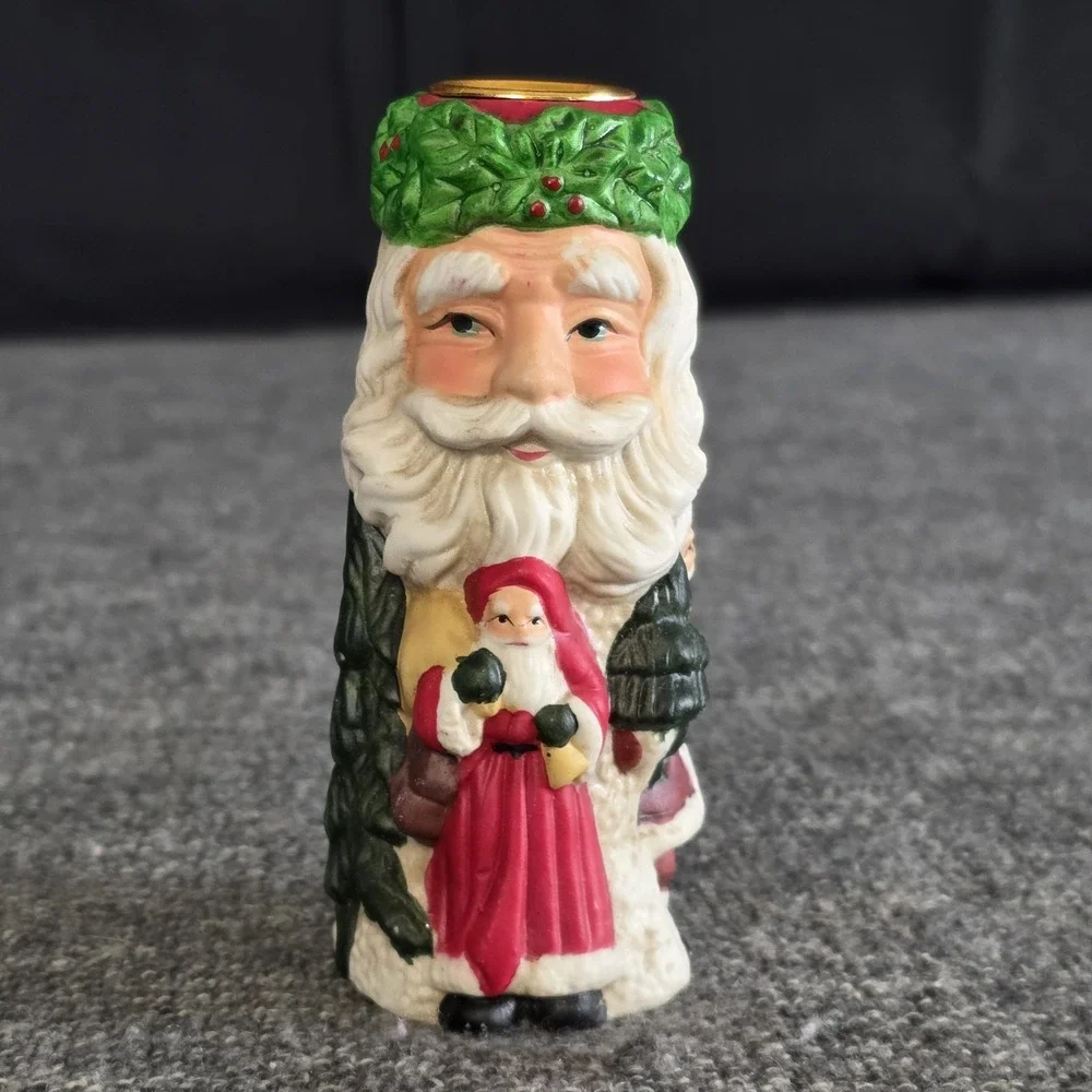 Vtg Brinnco Santa Claus Hand Painted Ceramic Candle Holder Christmas Decor 4.25